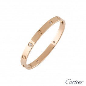 Cartier Rose Gold Half Diamond Love Bracelet Size 16 B6036016